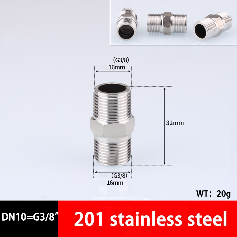 1 4 3 8 1 2 1 Male To Male Thread Stainless Steel Hex Nipple Pipe Fitting Equal Reducing