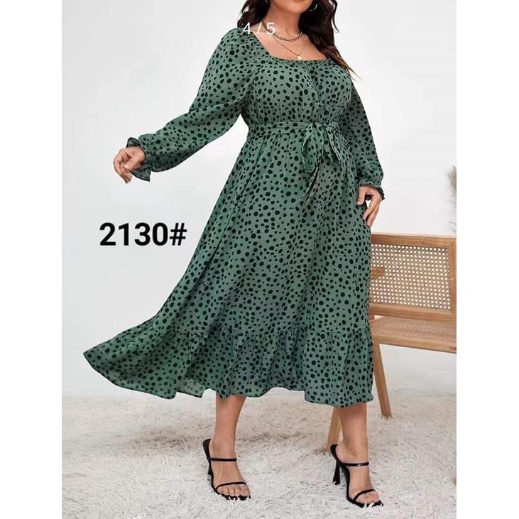 Square Neckline Ruched Chiffon Floor-length Dress Green Plus Size