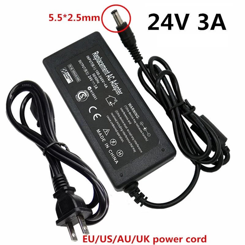 24v 3a 5525mm Power Supply 24 Volt Universal Ac Dc Adapter 3000ma