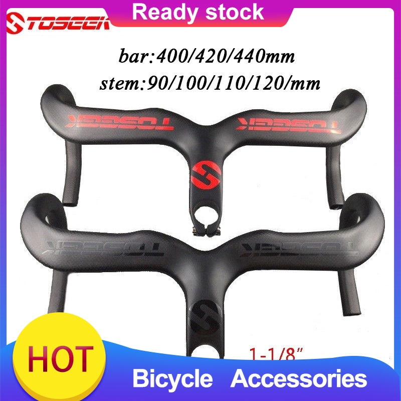 TOSEEK Integrated Handlebar Carbon Fiber Road Bike Integrated Handlebar  Racing Drop Bar Stem 1-1/8