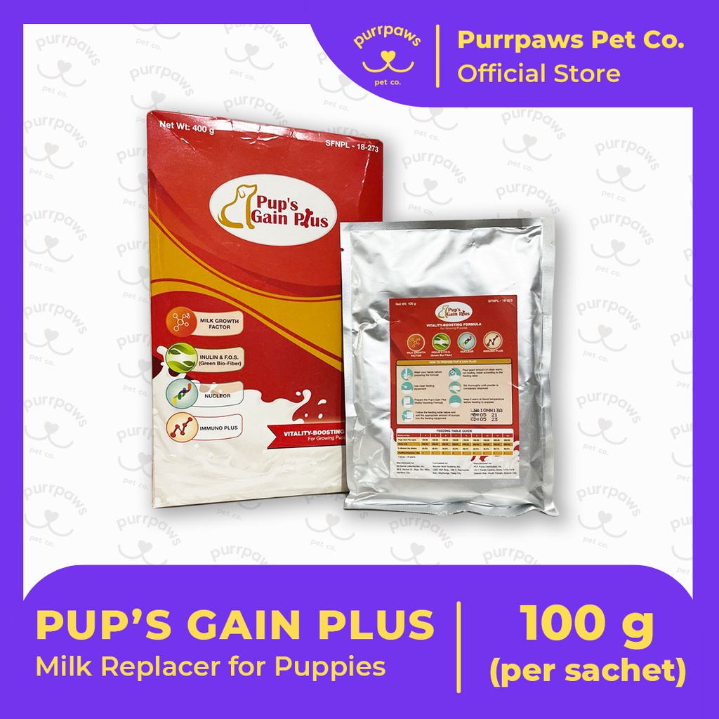 PUP'S GAIN PLUS Milk Replacer for Puppies (100g sachet) Shopee