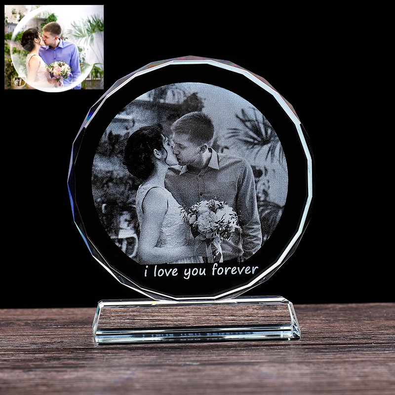 Customized Round Shape Crystal Glass Photo Frame Personalized Figurines ...
