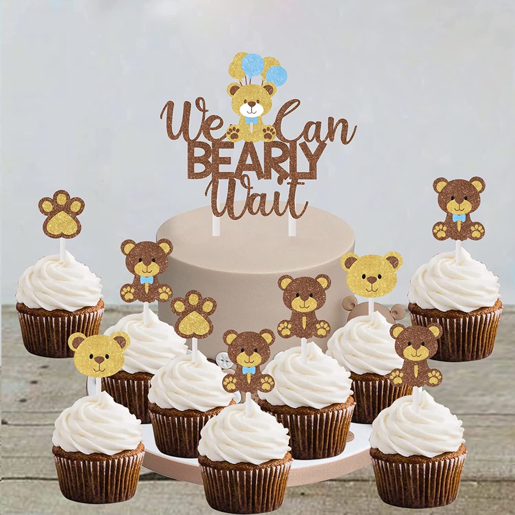 FANGLELAND 25PCS We Can Bearly Wait Baby Shower Cake Topper with Bear ...