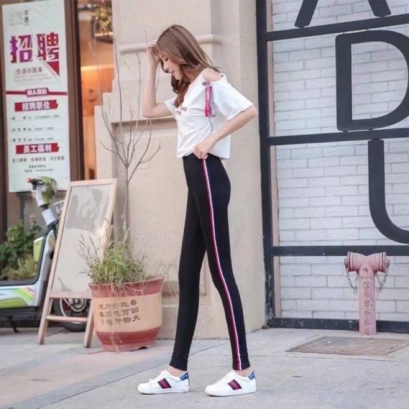 Cotton leggings with side stripes