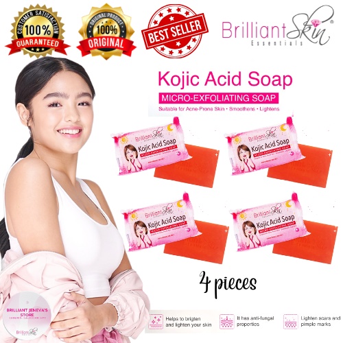 ✥◐❀[ Brilliant Shop ] 4pcs Original Brilliant Kojic Acid Micro Exfoliating  Soap Bar for Face and Bod