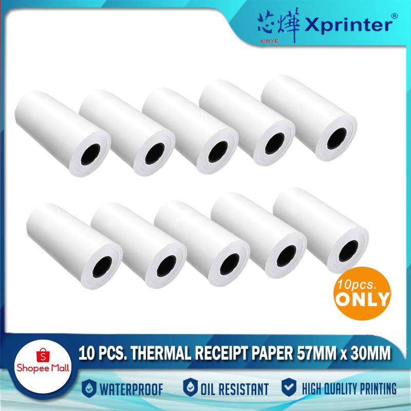 Xprinter 10pcs Rolls In 1 Pack 57mm30mm Thermal Paper For Thermal Receipt Printer Shopee 0885
