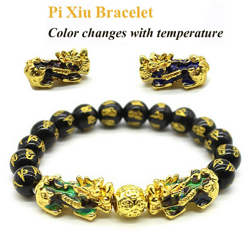 Obsidian Bracelet Feng Shui Black Obsidian Wealth Bracelet With Golden Pi Xiu Lucky Wealthy Amulet Bracelet,Bangle Attract Wealth And Good Luck (#93 Feng Shui Bracelet For Men - Foto 13