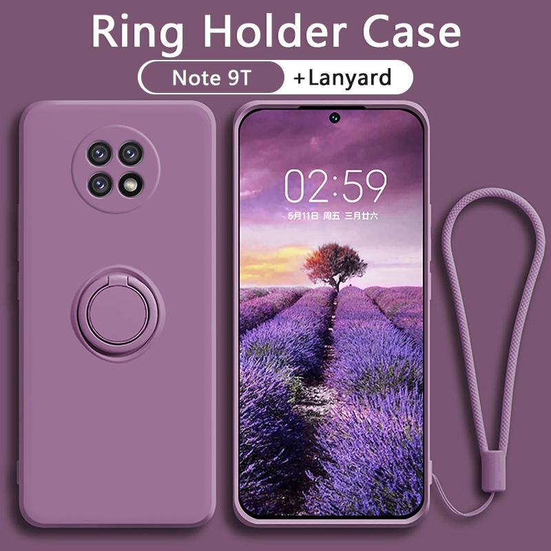 Luxury Redmi Note 9T Case Pro 5G Casing Liquid Silicone Case With  Magnatic Ring Holder Stand Free Lanyard Shockproof
