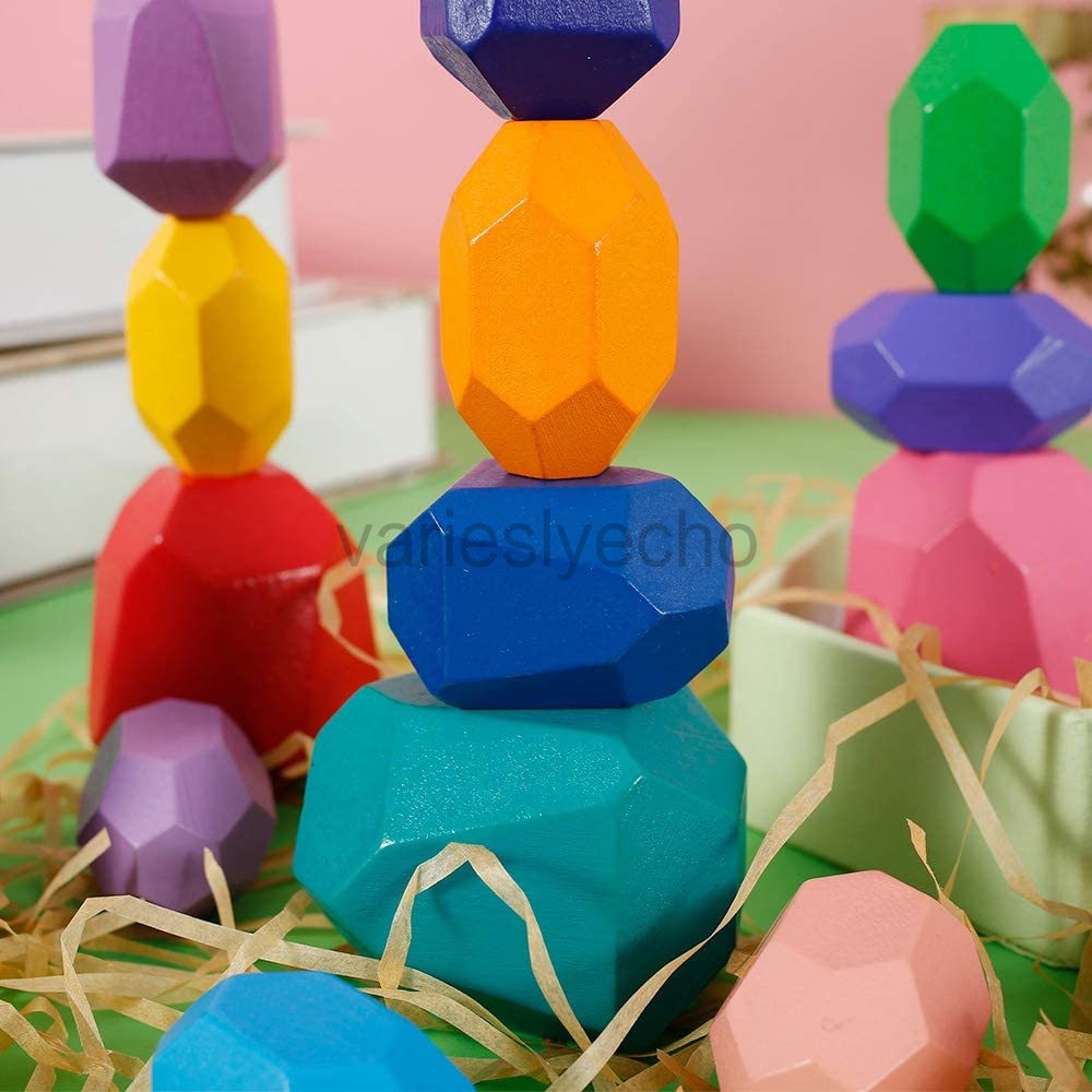 21PCS Wooden Balancing Stacking Stones Rocks, Wooden Balancing Building ...