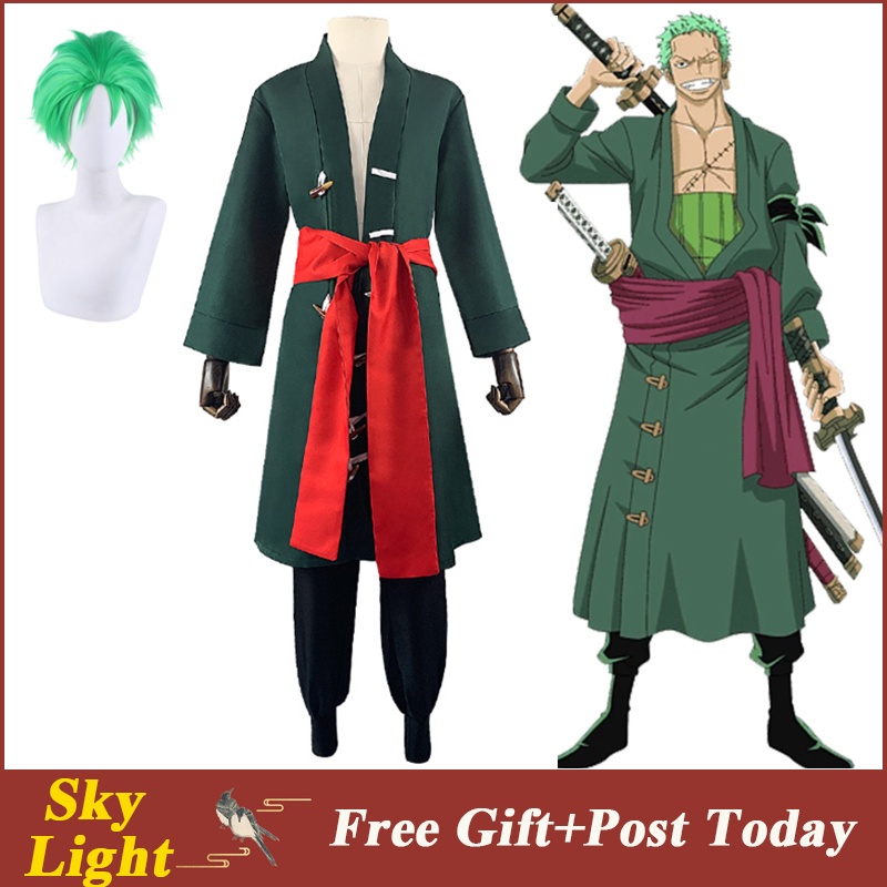 Anime Roronoa Zoro Cosplay Costume Clothes Set Green Suit Or Wig ...