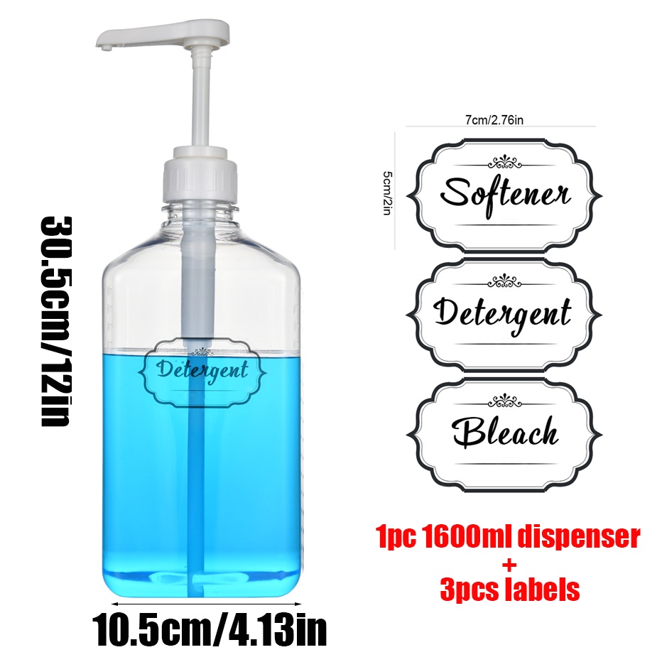 dy+ 1600ml Laundry Detergent Dispenser 10CC Pump Fabric Softener Bleach Container Bottle Liquid