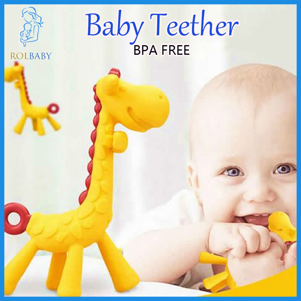 Rolbaby Baby Teether BPA Free Giraffe Soft Silicone Teether For Baby