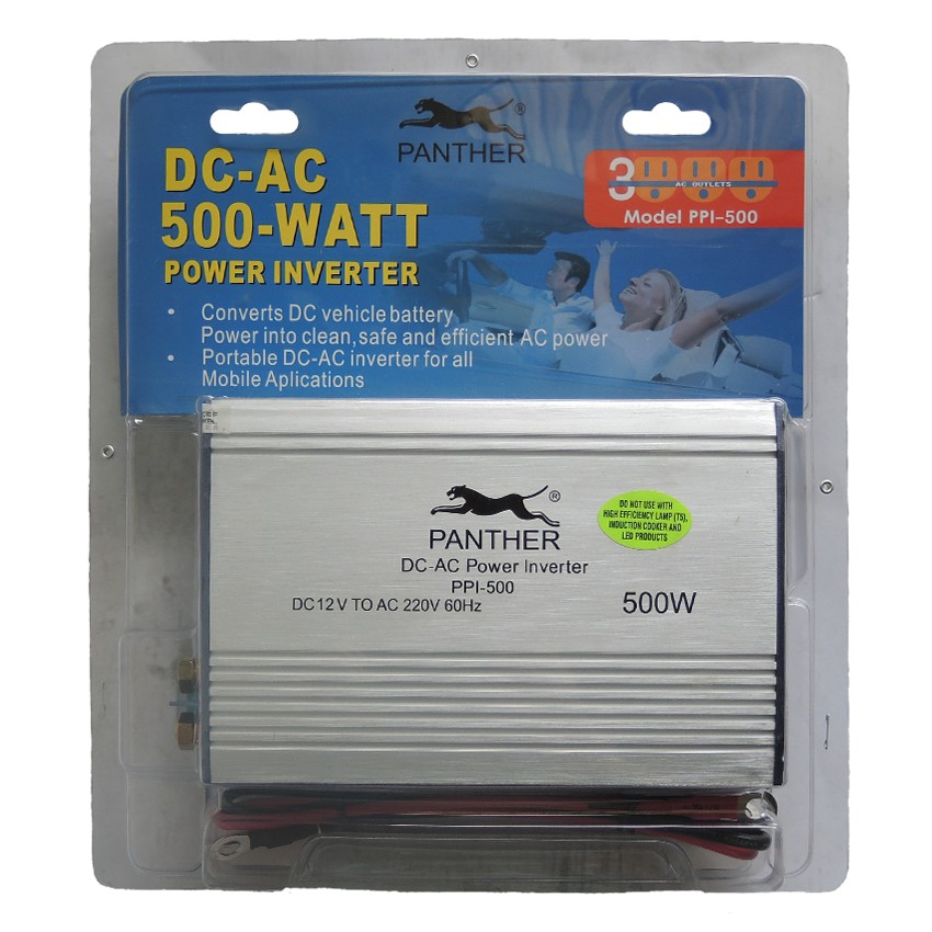 Panther Power Inverter PPI-500 500VA 12V DC Input w/ 3 outlets ...