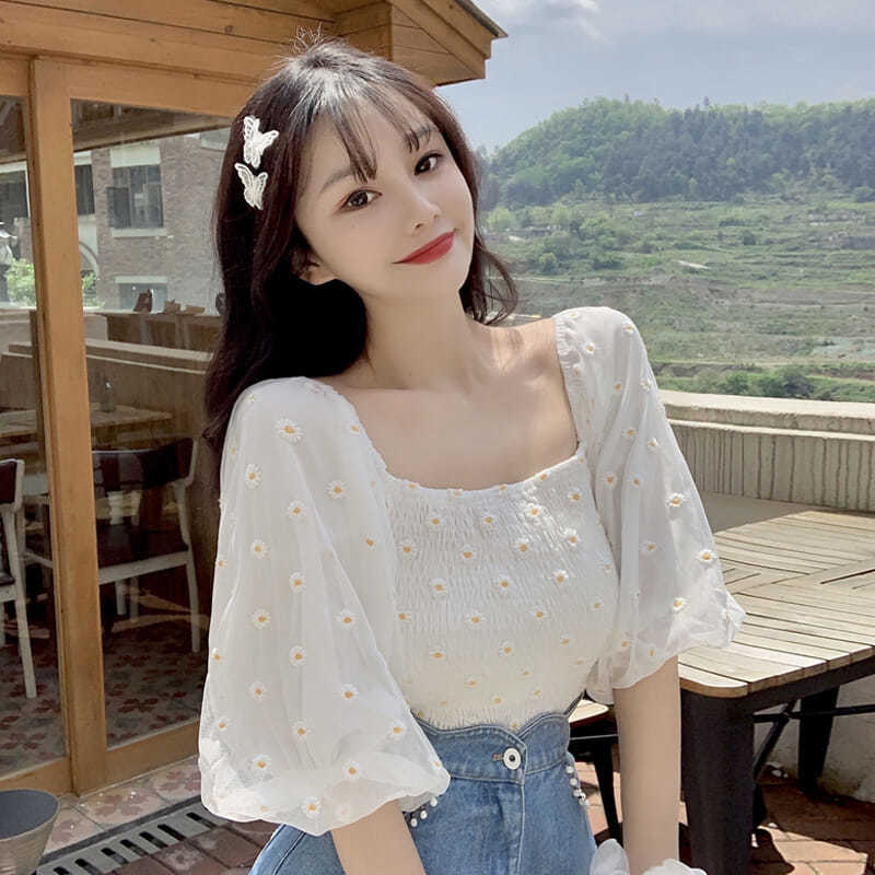 Korean Fashion Women Slim Long Sleeve Lace Crochet Casual Basic Shirt  Blouse Top