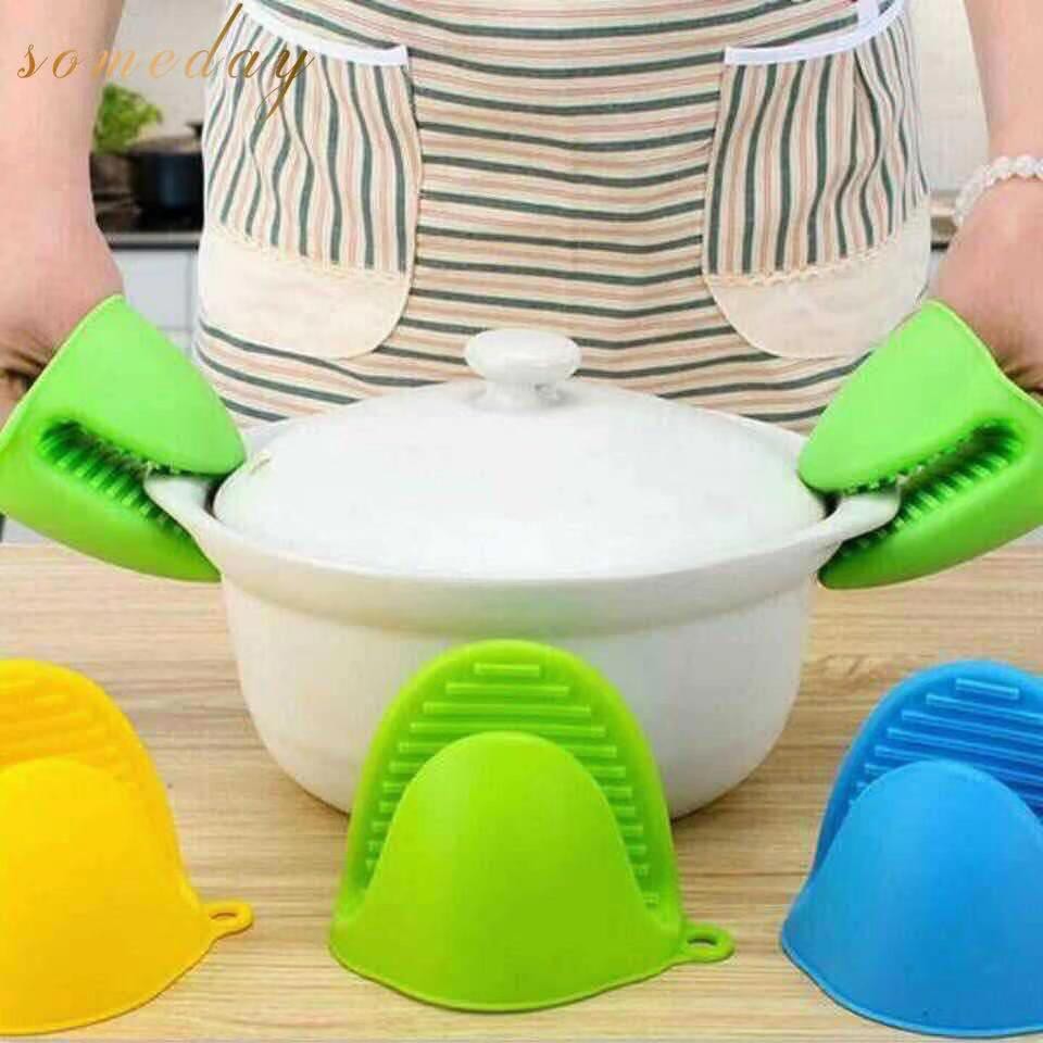 2pcs Mini Oven Gloves Silicone Heat Resistant Cooking Pinch Mitts Potholder for Kitchen Cooking & Baking (Green), Size: One Size