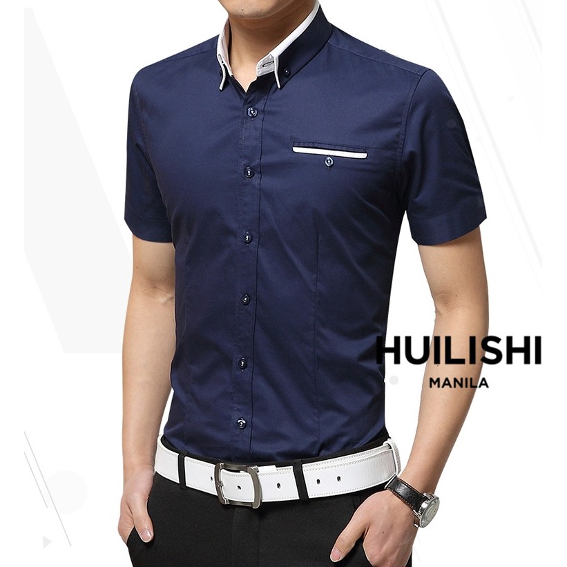 HUILISHI Business casual high quality men's short sleeve shirts ...