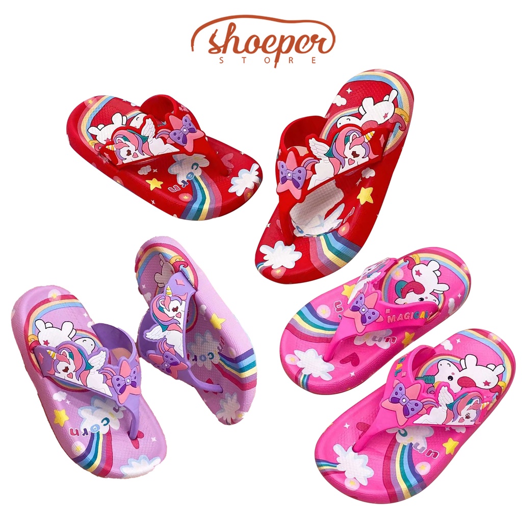 Shoeper Rainbow Rubber Flip Flops Slipper for Kids 2429 (Add one size