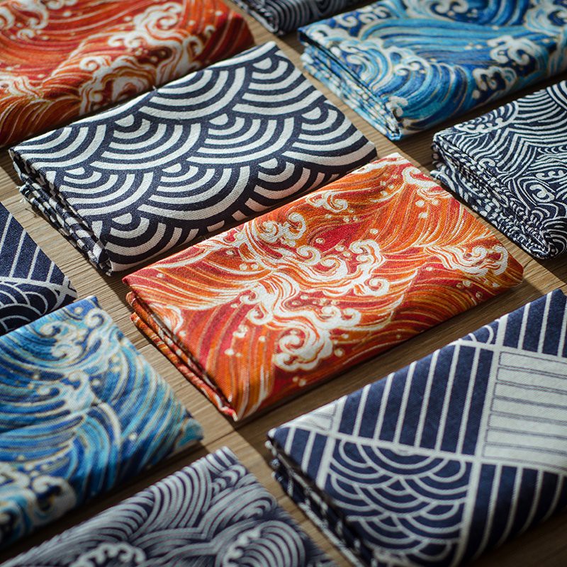 Japanese Wave Pattern Placemat Cotton Linen Napkin Food Background ...
