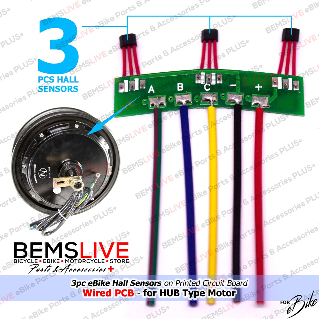 3pc Hall Sensors on Printed Circuit Board Wired PCB for eBike eTrike