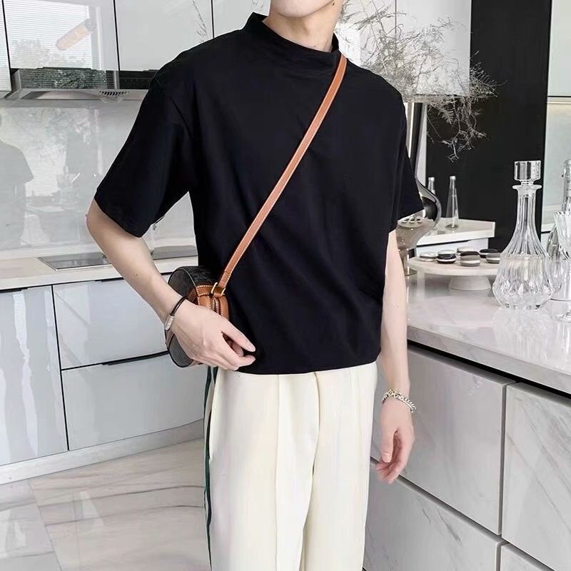 AGB Fashion Korean style Plain tshirt small stand-up collar T-shirt men ...