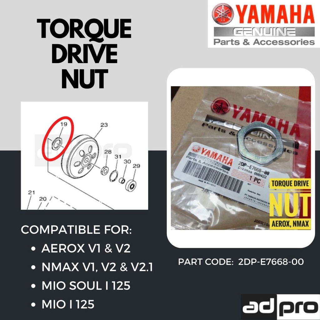 YAMAHA GENUINE TORQUE DRIVE NUT (NMAX V1&V2 AEROX V1&V2 MIO I 125