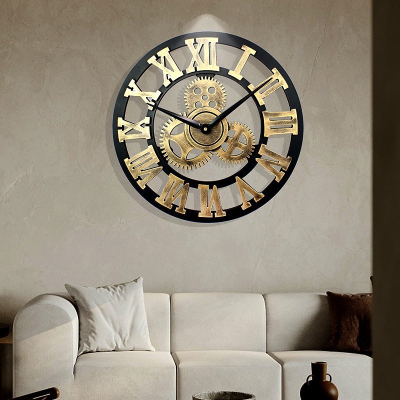 【Philippine cod】 Vintage Large Wooden Iron Wall Clock with Roman