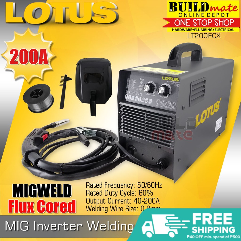 BUILDMATE Lotus 200A MIGWELD Gasless MIG Weld Inverter Flux Corded