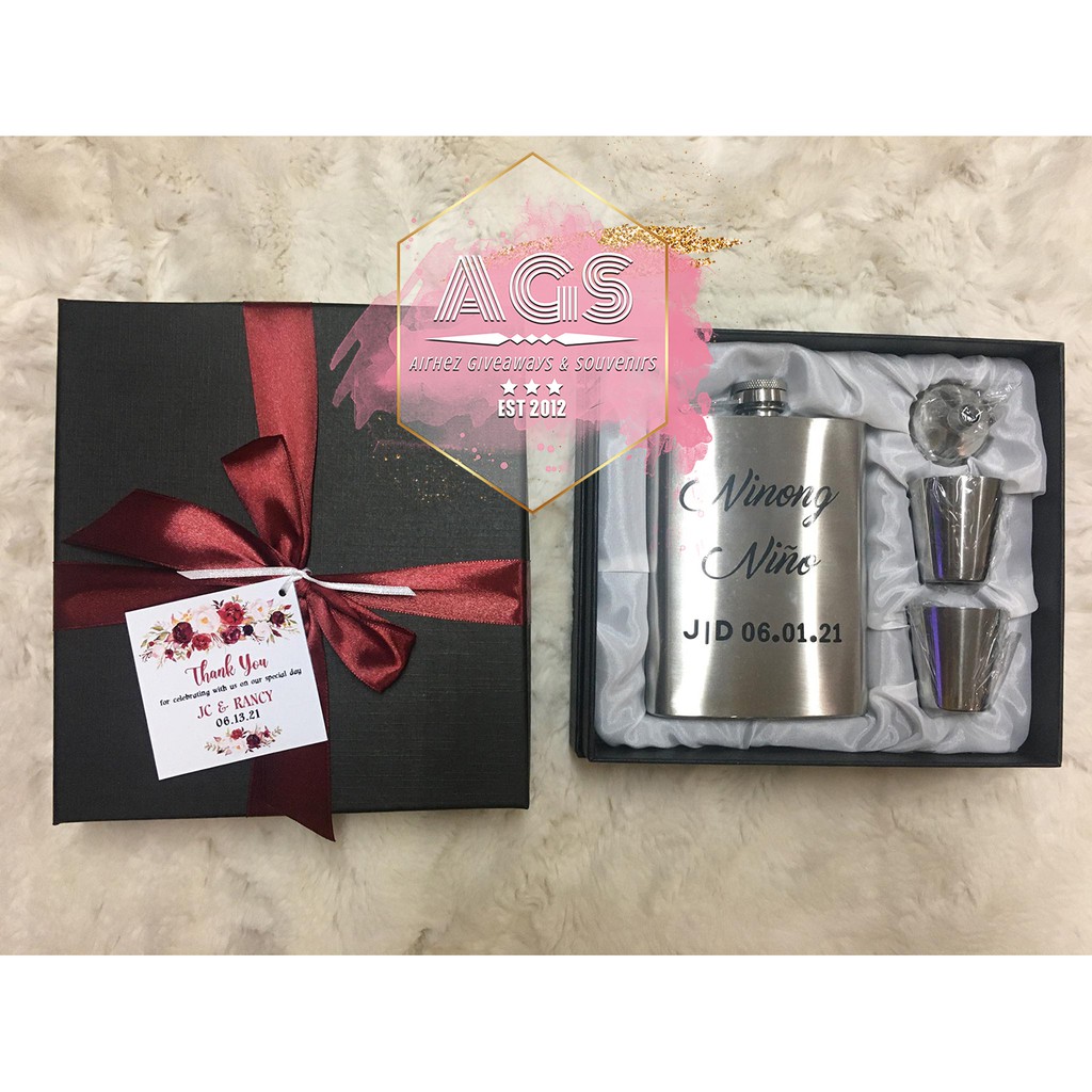 Personalized Wine Liquor Hip Flask Set For Souvenir Party Favors Giveaways Shopee Philippines