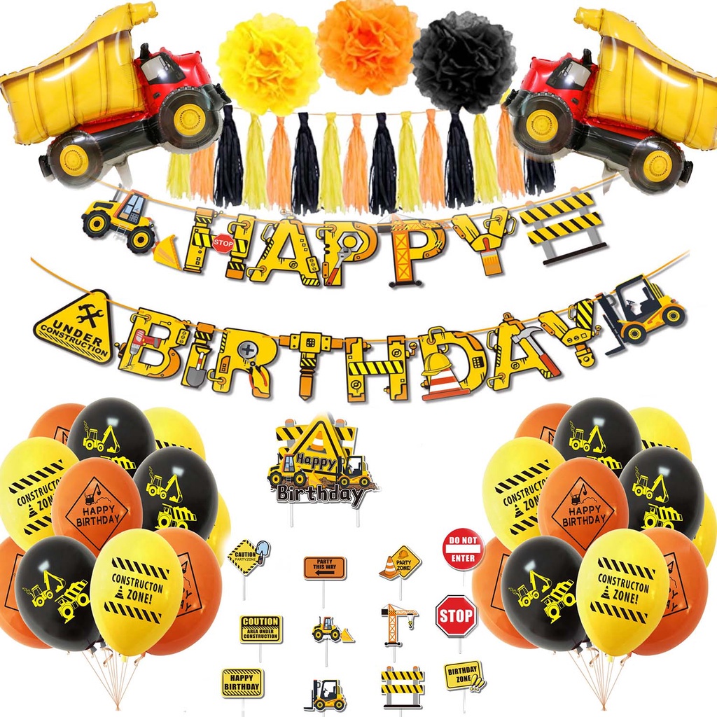 Construction Themed Party Boys Birthday Balloons Set Truck Bulldozer ...