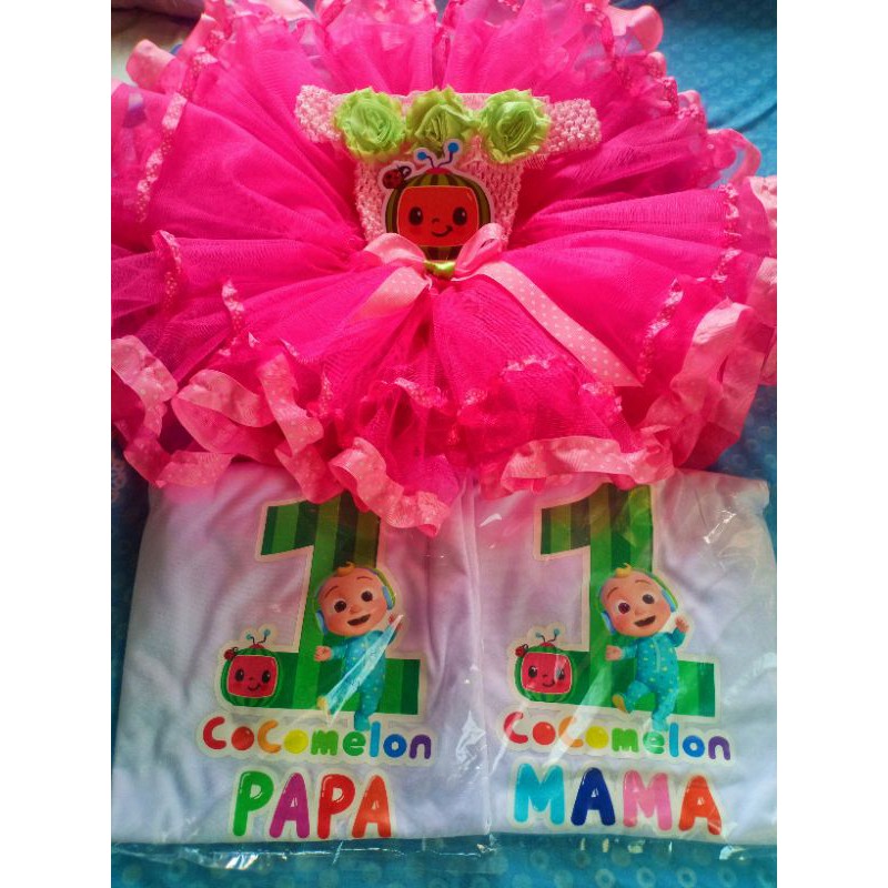 SET COCOMELON TUTU DRESS WITH FAMILY TSHIRT SET , COCOMELON DRESS