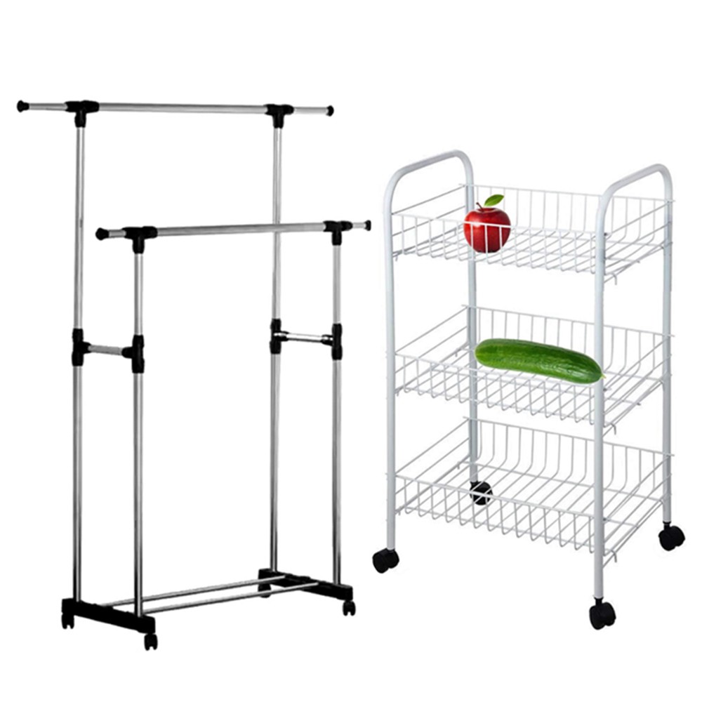Double Pole Clothes Rack WITH 3 Tier Storage Cart Kitchenware Shopee Philippines