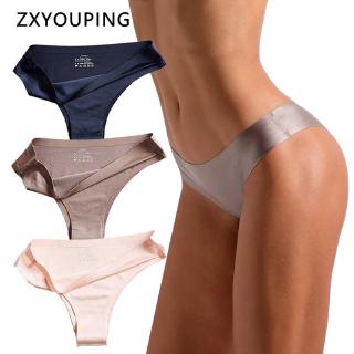 Fashion Low Waist Underwear Solid Color Ice Silk Women Panties Stripe  Female Briefs Cotton Crotch Knickers Dropshipping