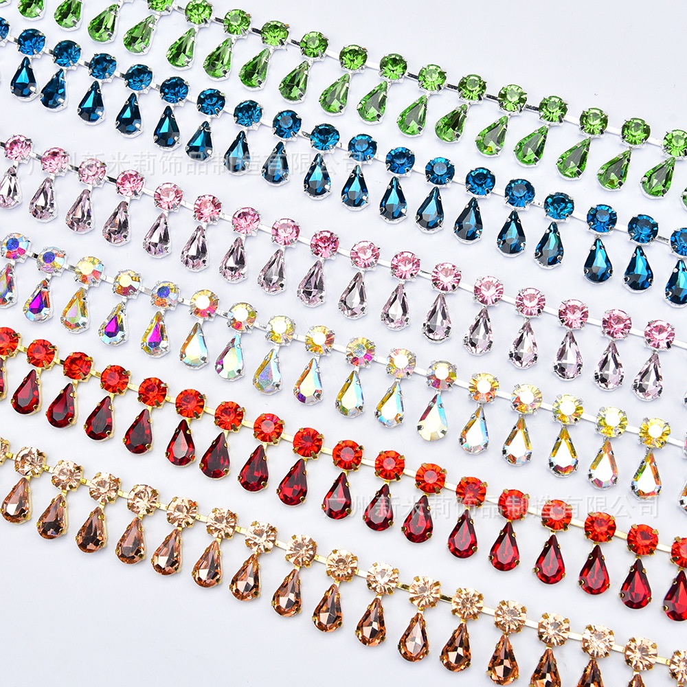 1Yard Glass Rhinestone Chain 8mm Round+8x13mm Teardrop Clear Crystal ...