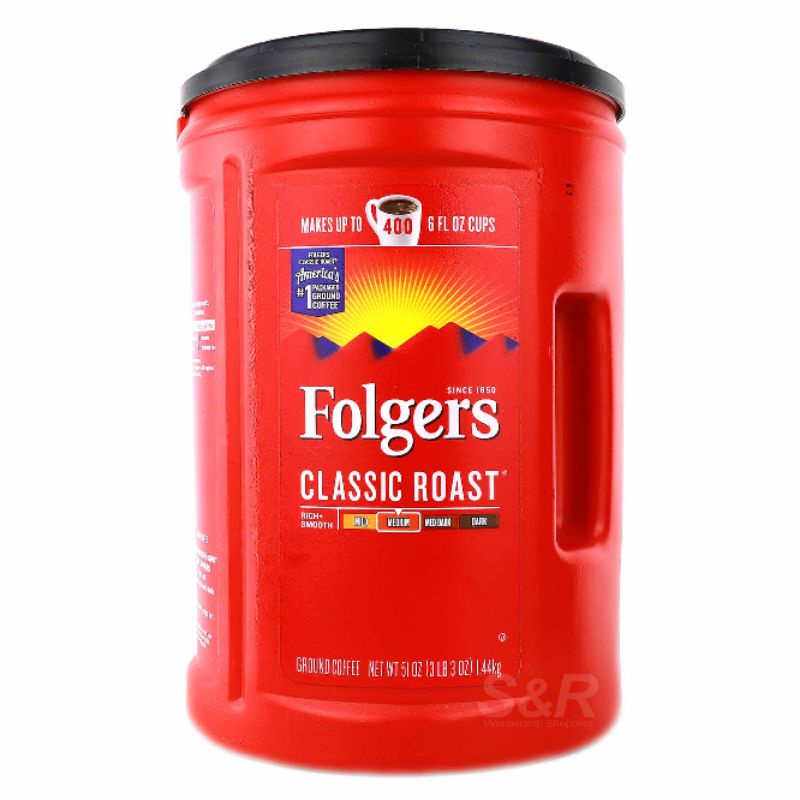 S&R Folgers Classic Roast Medium Ground Coffee 1.23kg 43.5oz Shopee