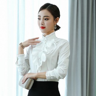 Lady Ruffle Shirt Blouse Top Victorian Retro White Long Sleeve Chiffon  Elegant