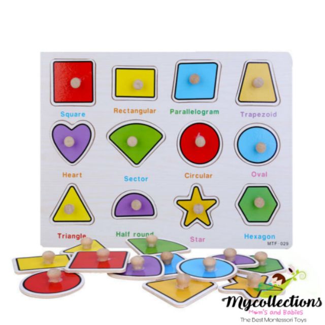 Mycollections Wooden Educational Peg Puzzle Shapes Montessori Toys For 