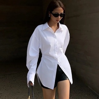 Polo Plain white long sleeves blouses