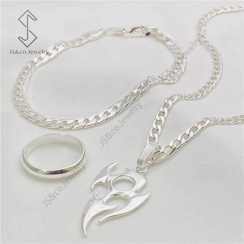 JS&CO jewelry 925 Silver 3in1 Pendant Necklace Bracelet Ring Set for ...