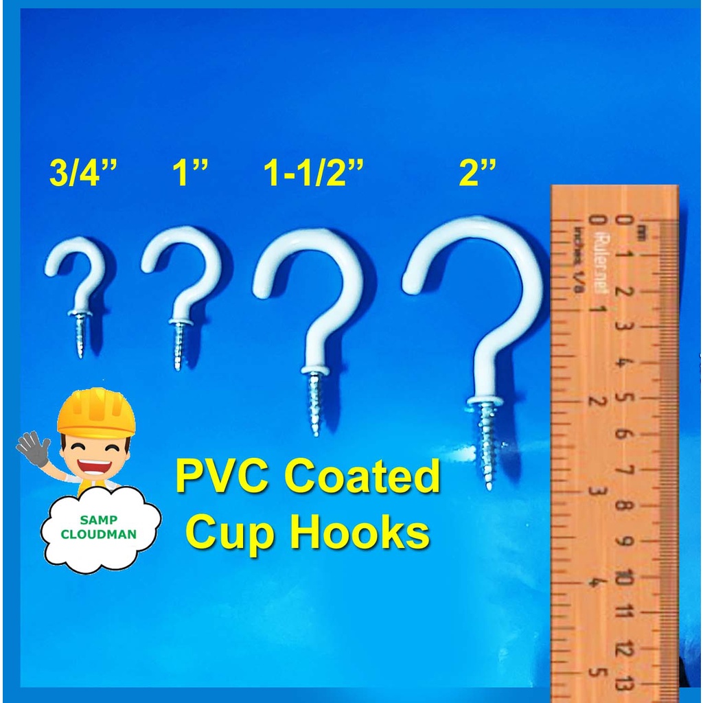 PVC Coated Cup Hooks 3/4 1 11/2 2 inches Cup Hooks 5 PIECES Shopee