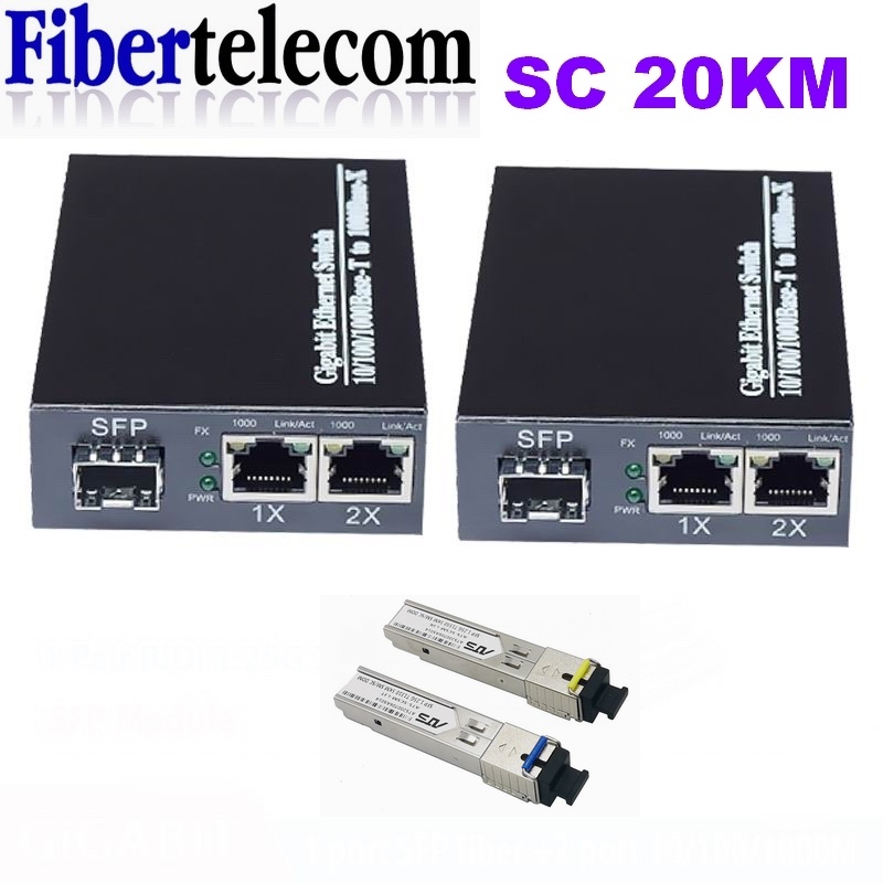 Gigabit Media Converter 1 SFP to 2 RJ45 UTP Gigabit Optical Fiber ...