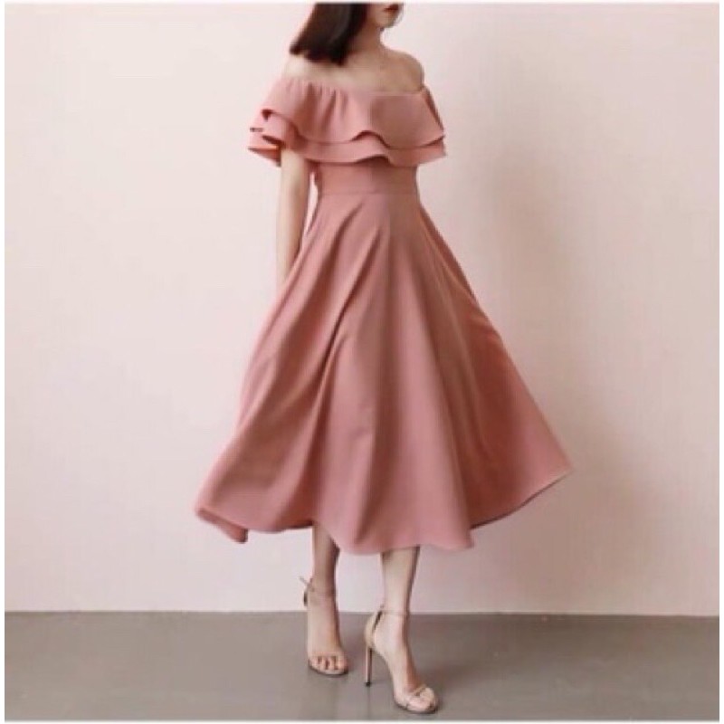 Fashionable Flowy Off Shoulder Plain off Dress Casual Formal Debut Entourage Wedding Party Outfit Shopee Philippines