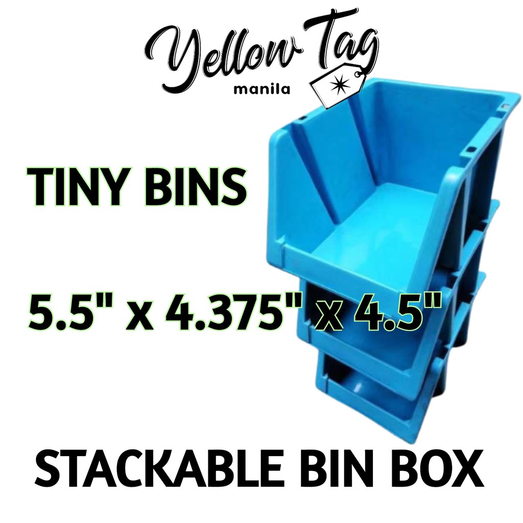 Tiny Stackable Bins Organizer 5.5" x 4.375" x 4.5" (Offwhite, Blue