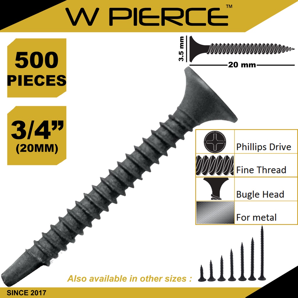 500 Pcs Black Screw (WOOD) Drywall Screw Gypsum Screw for Wood Self