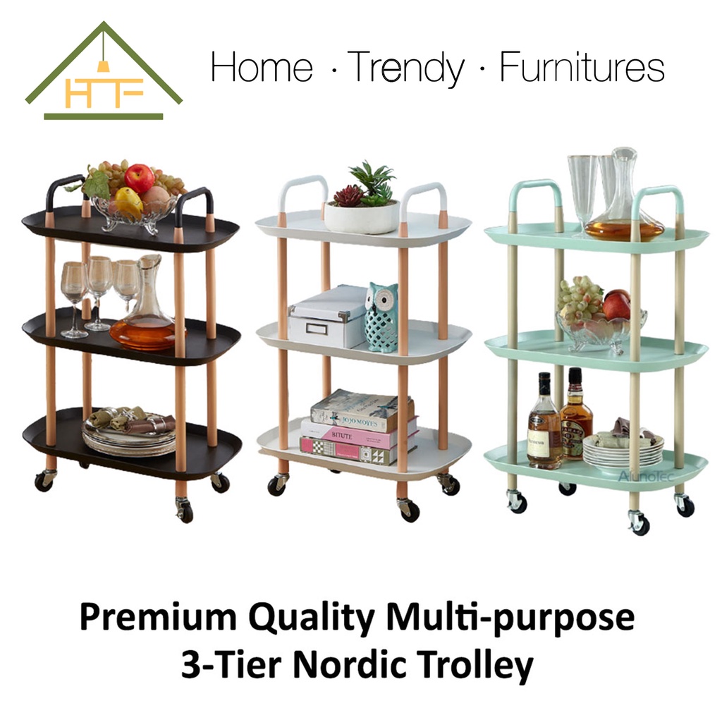 Home Trendy Luxury Nordic Trolley 3 Tier wheeled Trolley Rack living ...