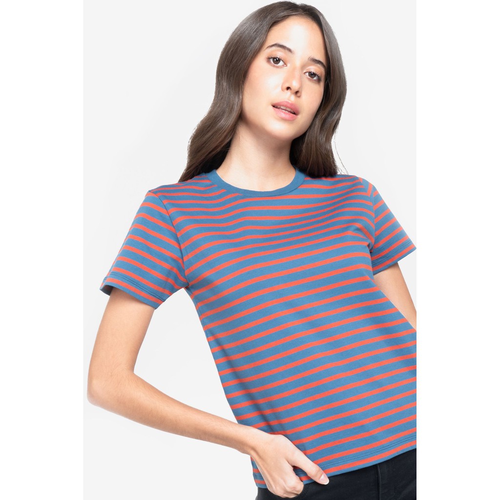 Penshoppe Basic Striped Tshirt For Women (Slate Blue) | Shopee Philippines