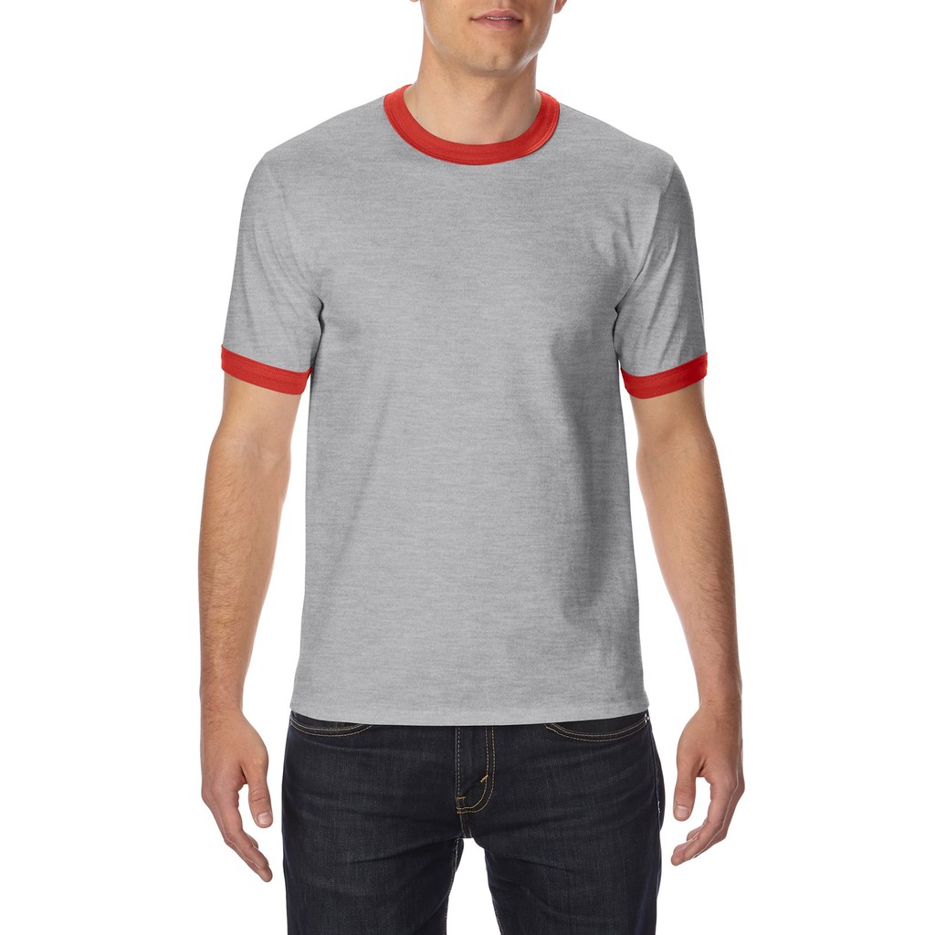Gildan Adult Ringer T Shirt Sport Gray Red Shopee Philippines