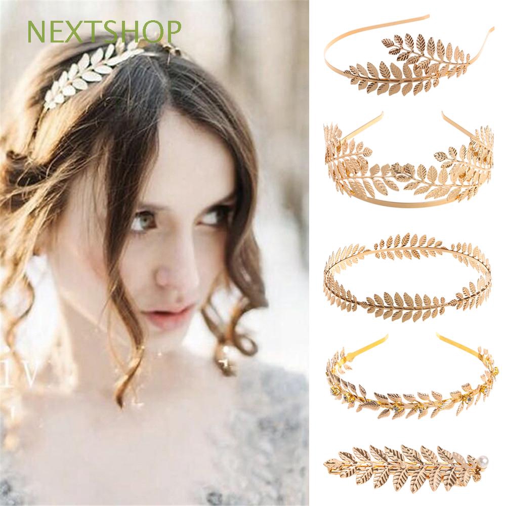 NEXTSHOP Bridal Golden Leaves Wreath Tiara Hairband Women Wedding ...