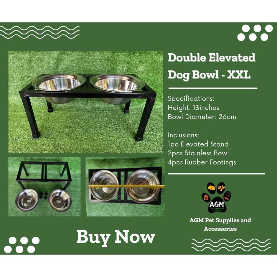 Double Elevated Dog Bowl XXL BOWL 13Inch Height Galvanized Tube
