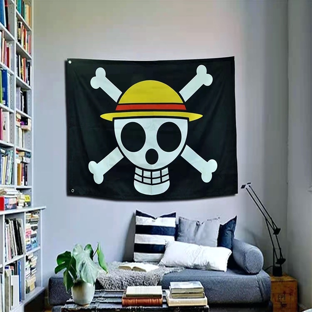 3 feet X 5 feet Luffy Flag Straw Hat Pirate Flag Dacron outdoor banner