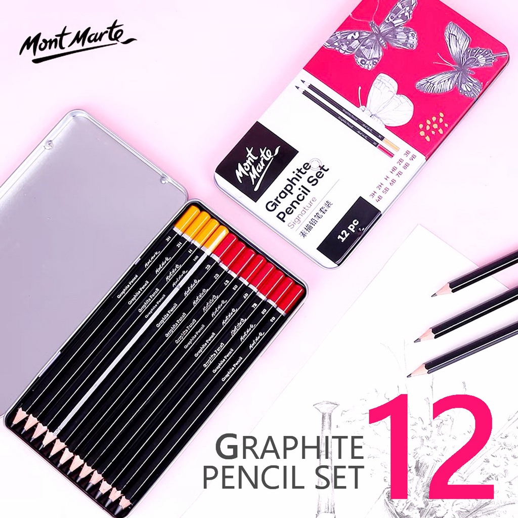 Mont Marte Signature GRAPHITE PENCIL SET 12 pcs. 3H, 2H, H, HB, 2B, 3B